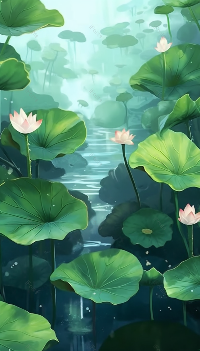 夏日节气荷花全景插画背景,插画/手绘图,插画/手绘图库,插画/手绘图下载,插画/手绘